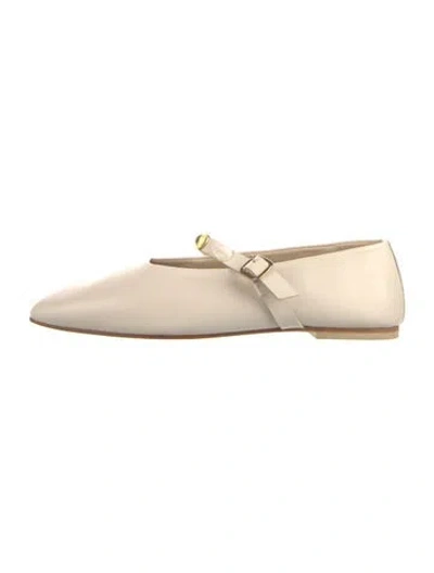 Pre-owned Freda Salvador Leather Studded Accents Mary Jane Flats In Neutral