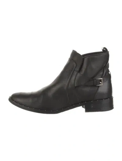 Pre-owned Freda Salvador Leather Studded Accents Moto Boots In Black
