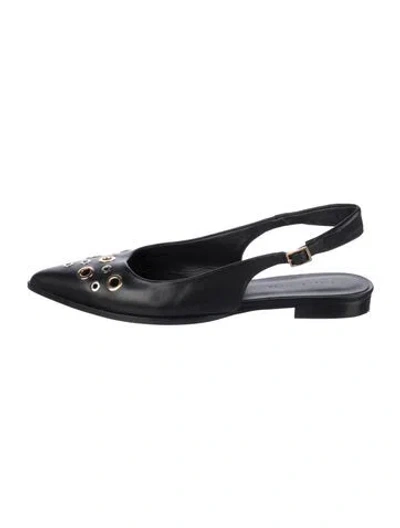 Pre-owned Freda Salvador Leather Studded Accents Slingback Flats In Black