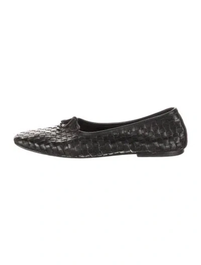 Pre-owned Freda Salvador Leather Tweed Pattern Ballet Flats In Black