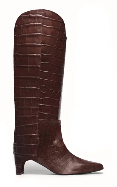 Freda Salvador Lennox Croc-effect Leather Boots In Brown