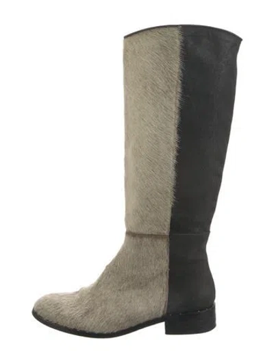 Pre-owned Freda Salvador Ponyhair Animal Print Boots In Black/neutrals