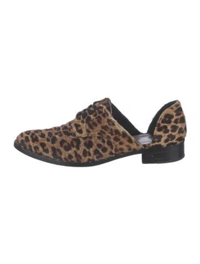 Pre-owned Freda Salvador Ponyhair Animal Print Oxfords In Brown