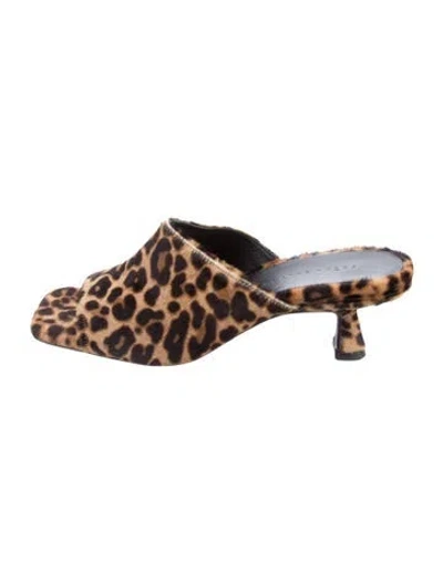 Pre-owned Freda Salvador Ponyhair Animal Print Slides In Brown
