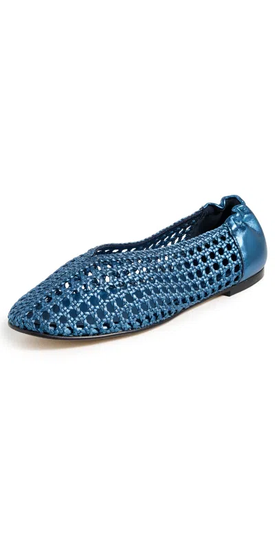 Freda Salvador Riley Flats Ocean Metallic Woven Calf In Blue