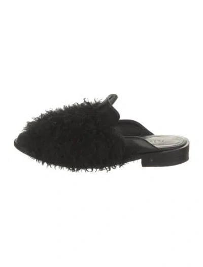 Pre-owned Freda Salvador Shearling Mules In Black