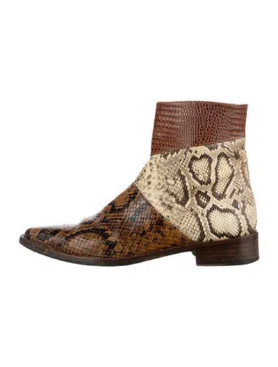 Pre-owned Freda Salvador Snakeskin Animal Print Boots In Black/brown/neutrals