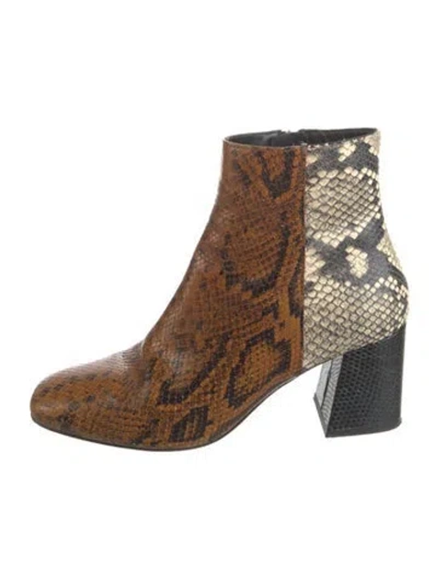 Pre-owned Freda Salvador Snakeskin Animal Print Boots In Brown