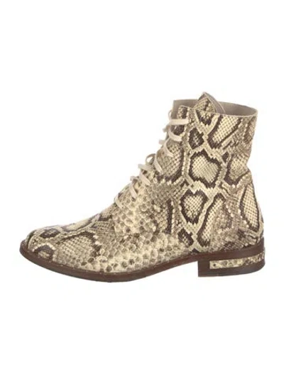 Pre-owned Freda Salvador Snakeskin Printed Boots In Neutral