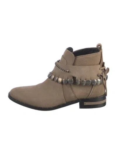 Pre-owned Freda Salvador Suede Chain-link Accents Boots In Neutral