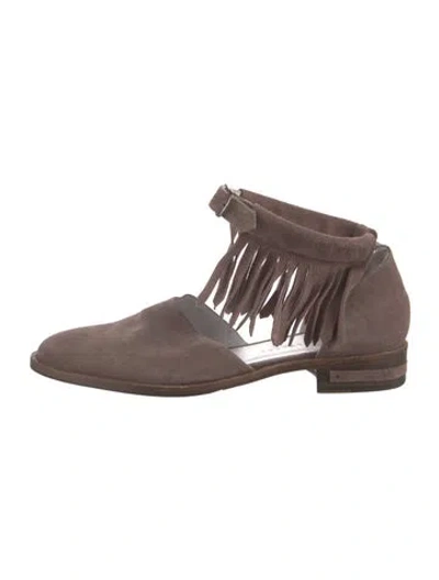Pre-owned Freda Salvador Suede Fringe Trim Accent D'orsay Flats In Brown