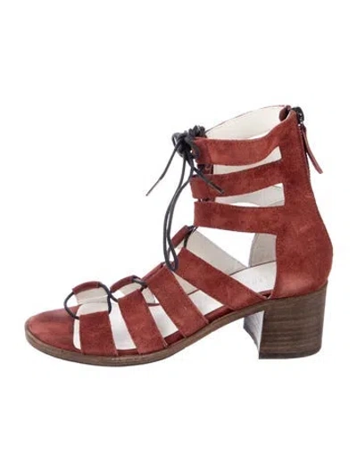 Pre-owned Freda Salvador Suede Gladiator Sandals In Red