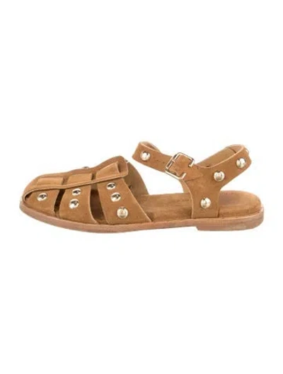 Pre-owned Freda Salvador Suede Studded Accents Flats In Neutrals
