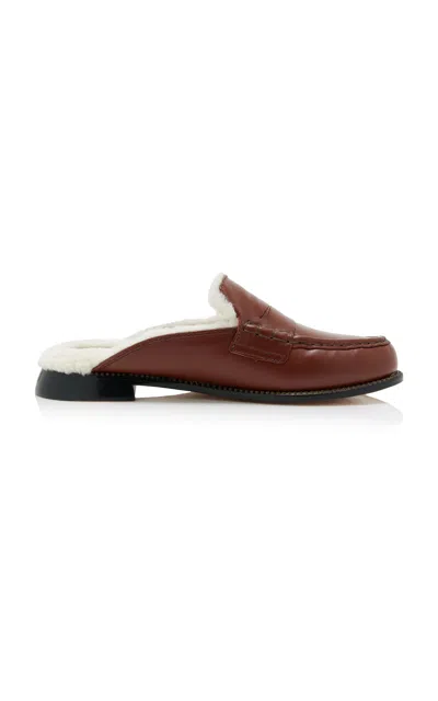 Freda Salvador Temi Shearling-lined Leather Loafer Mules In Tan