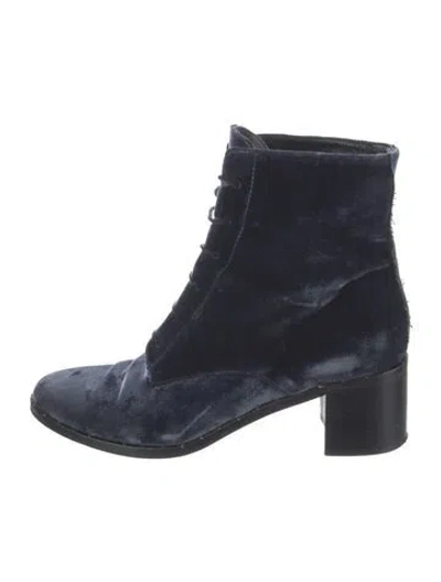 Pre-owned Freda Salvador Velvet Combat Boots In Blue
