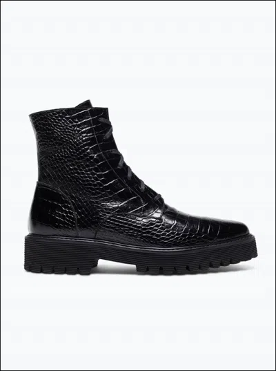 Freda Salvador Women's Emi Embossed Croc Boot In Black In Animal Print
