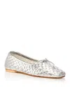 Freda Salvador Jada Metallic Leather Flats In Silver Closed Woven Calf