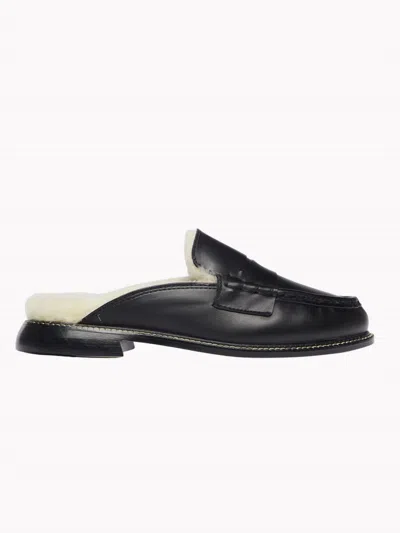 Freda Salvador Women's Temi Slip On Shearling Loafer In Black Calf With Shearling In Multi