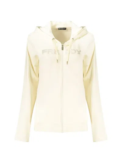 Freddy Rhinestone-logo Zip-up Hoodie In Neutral