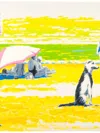 Frederic Brandon ''vivement La Fin Des Vacances, Couple Aux Chiens'' Screenprint On Paper, 20'' X 28'' In Neutral