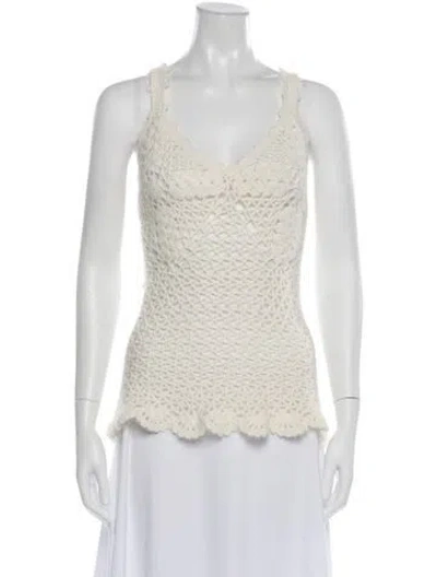 Pre-owned Frederick Anderson Patterned V-neck Top In White