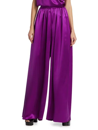 Frederick Anderson Women's Femininity Satin Wide-leg Pants In Violet