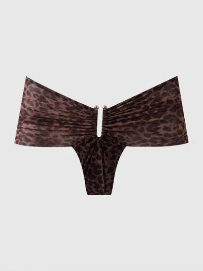 Frederick's Of Hollywood Alanza Mesh U Hook Thong Swim Bottom In Brown