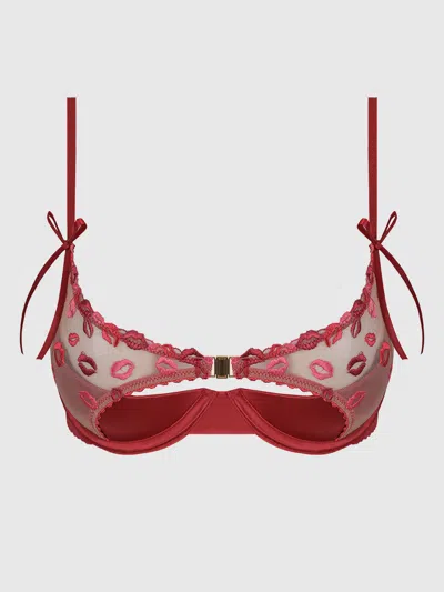 Angelica Lips Embroidery Open Cup Bra In Red from Frederick's