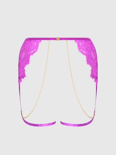 Frederick's Of Hollywood Arianna Lace & Chains Thigh Garter Belt In Purple