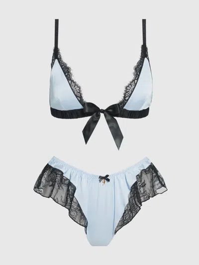 Frederick's Of Hollywood Astoria Satin Sleep Bra & Shorty Set In Blue