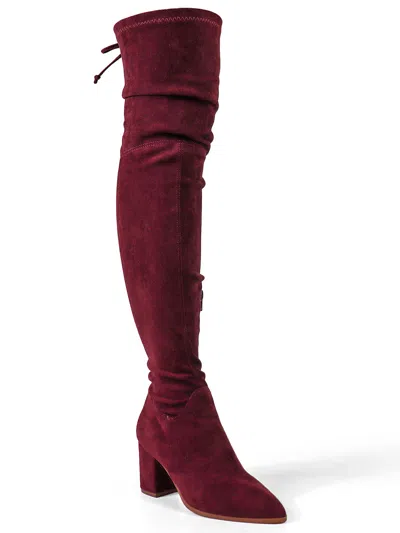 Frederick's Of Hollywood Becky Stretchy Thigh High Boots In Burgundy