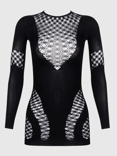 Bodycon Mini Skirt Long Sleeve Bodystocking Dress In Black from Frederick's