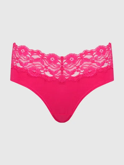 Frederick's Of Hollywood Bridget Cotton & Lace Hipster In Pink
