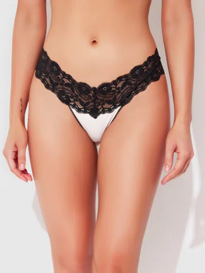 Frederick's Of Hollywood Bridget Stretch Cotton & Lace Thong In Black