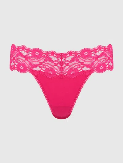 Frederick's Of Hollywood Bridget Stretch Cotton & Lace Thong In Pink