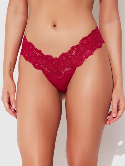 Frederick's Of Hollywood Bridget Stretch Cotton & Lace Thong In Red