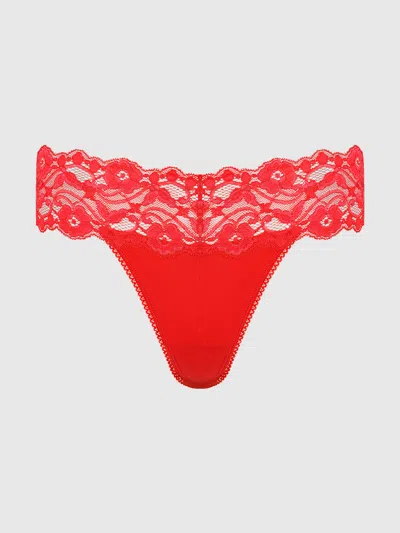 Frederick's Of Hollywood Bridget Stretch Cotton & Lace Thong In Red