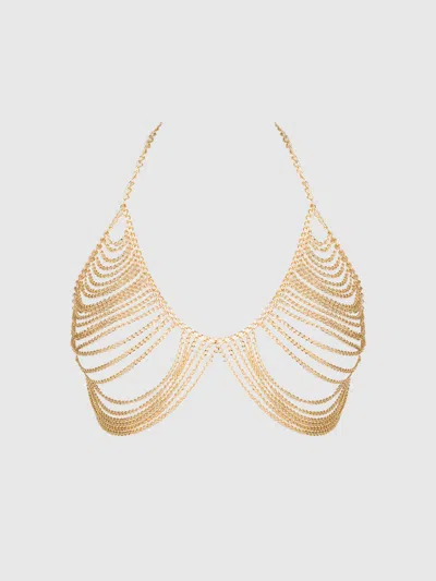 Frederick's Of Hollywood Chain Drape Halter Bralette In Gold