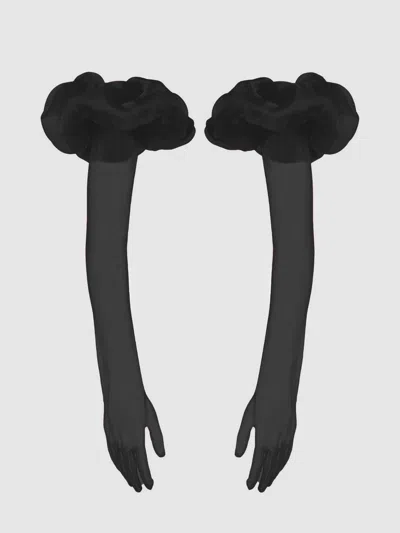 Frederick's Of Hollywood Chiffon Long Glove With Puff In Black