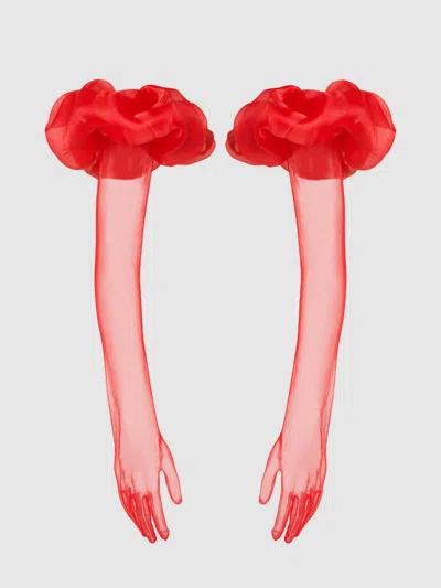 Frederick's Of Hollywood Chiffon Long Glove With Puff In Pink