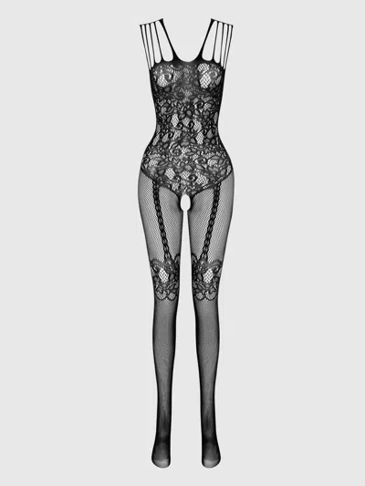Frederick's Of Hollywood Crotchless Bodystocking With Illusion Garters In Black