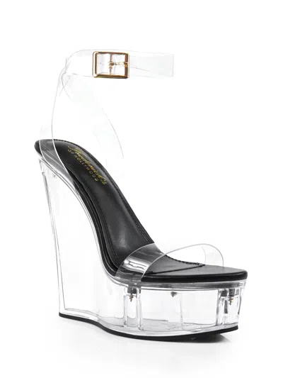 Frederick's Of Hollywood Crystal Wedge Sandal In Black