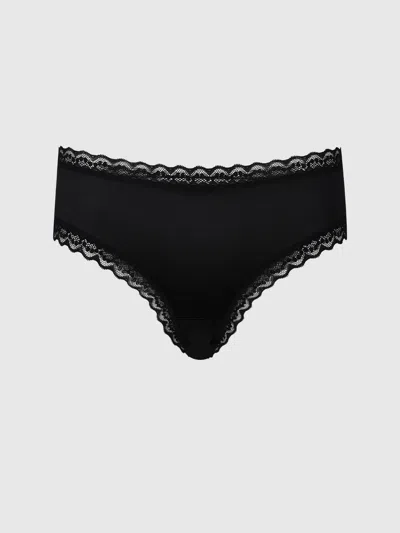 Frederick's Of Hollywood Daphne Satin & Lace Open Back Hipster In Black
