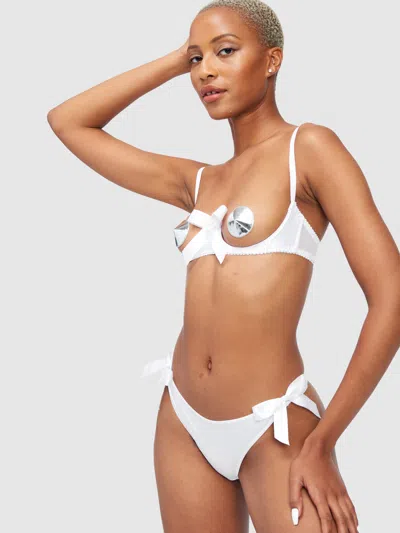 Frederick's Of Hollywood Diaz Satin And Bow Open Cup Bra Set In White