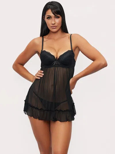 Frederick's Of Hollywood Eadie Lace And Mesh Babydoll In Multi