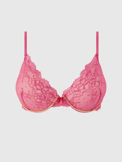 Frederick's Of Hollywood Elizabeth Lace & Rhinestone Push Up Demi In Purple