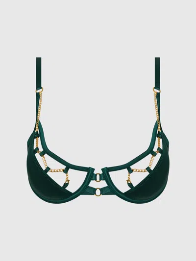 Frederick's Of Hollywood Emery Liquid Satin & Chain Bra In Green