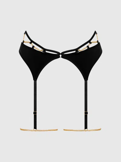 Frederick's Of Hollywood Emery Liquid Satin & Chain Thigh Garter Belt In Black