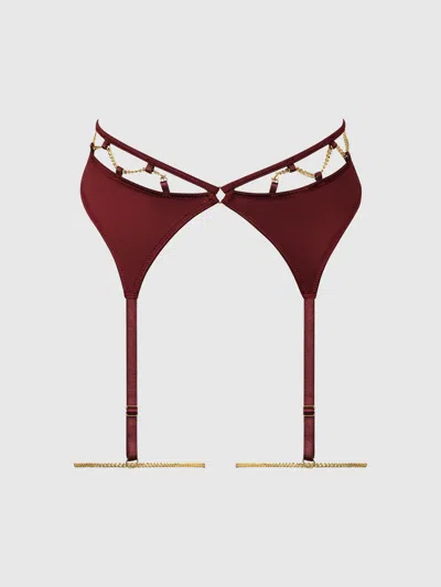 Frederick's Of Hollywood Emery Liquid Satin & Chain Thigh Garter Belt In Red
