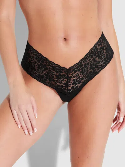 Frederick's Of Hollywood Emma Cotton & Lace Tanga In Black